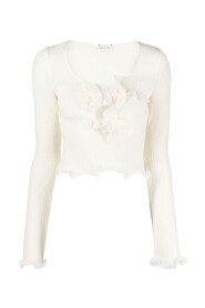 Kremowy Sweter z 3D Kwiatowym Ozdobieniem