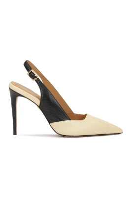 Tvåfärgade stiletto pumps med öppen häl