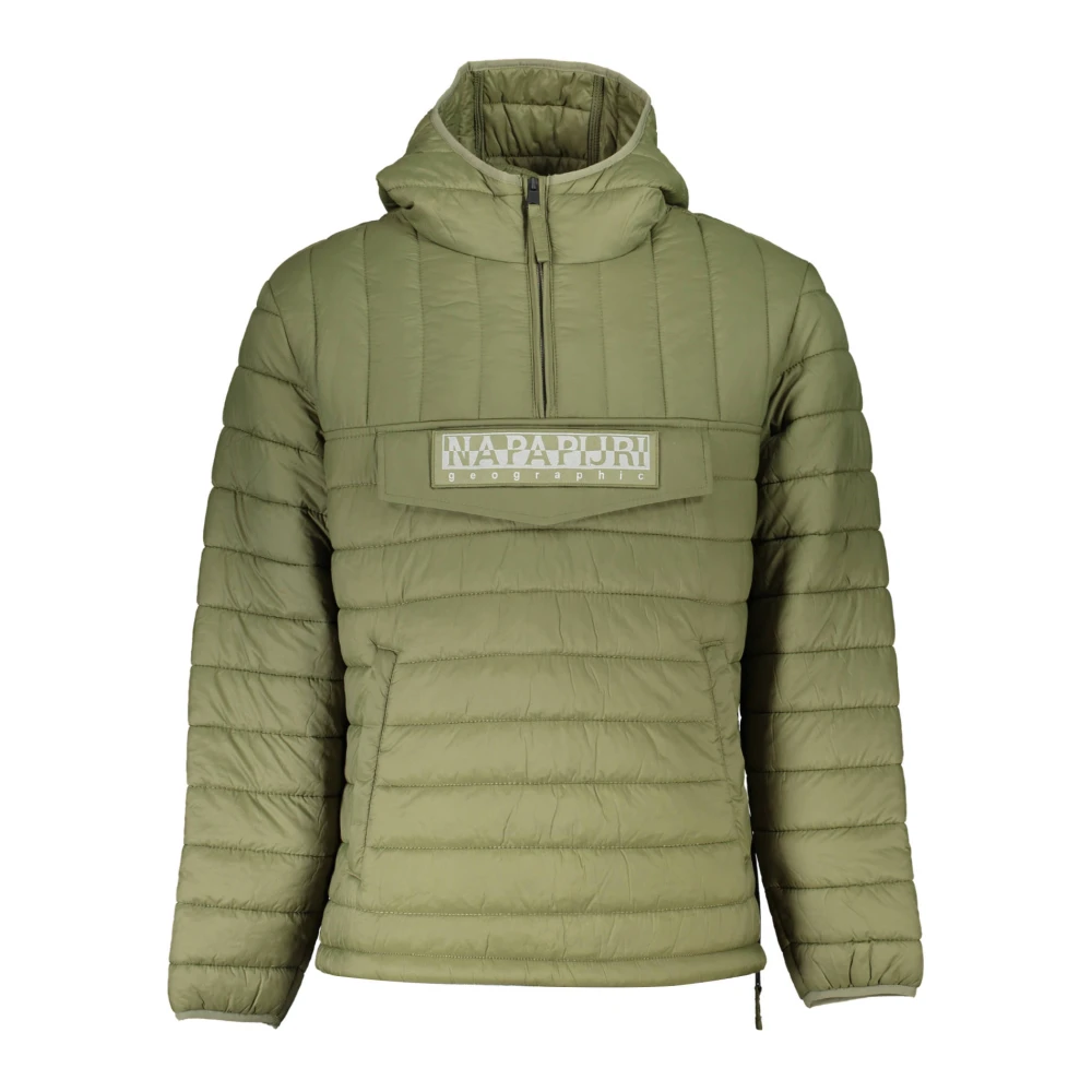 Napapijri Green Hooded Jacket With Zipper - Male - Winter Jackets - Green - S - Jackets