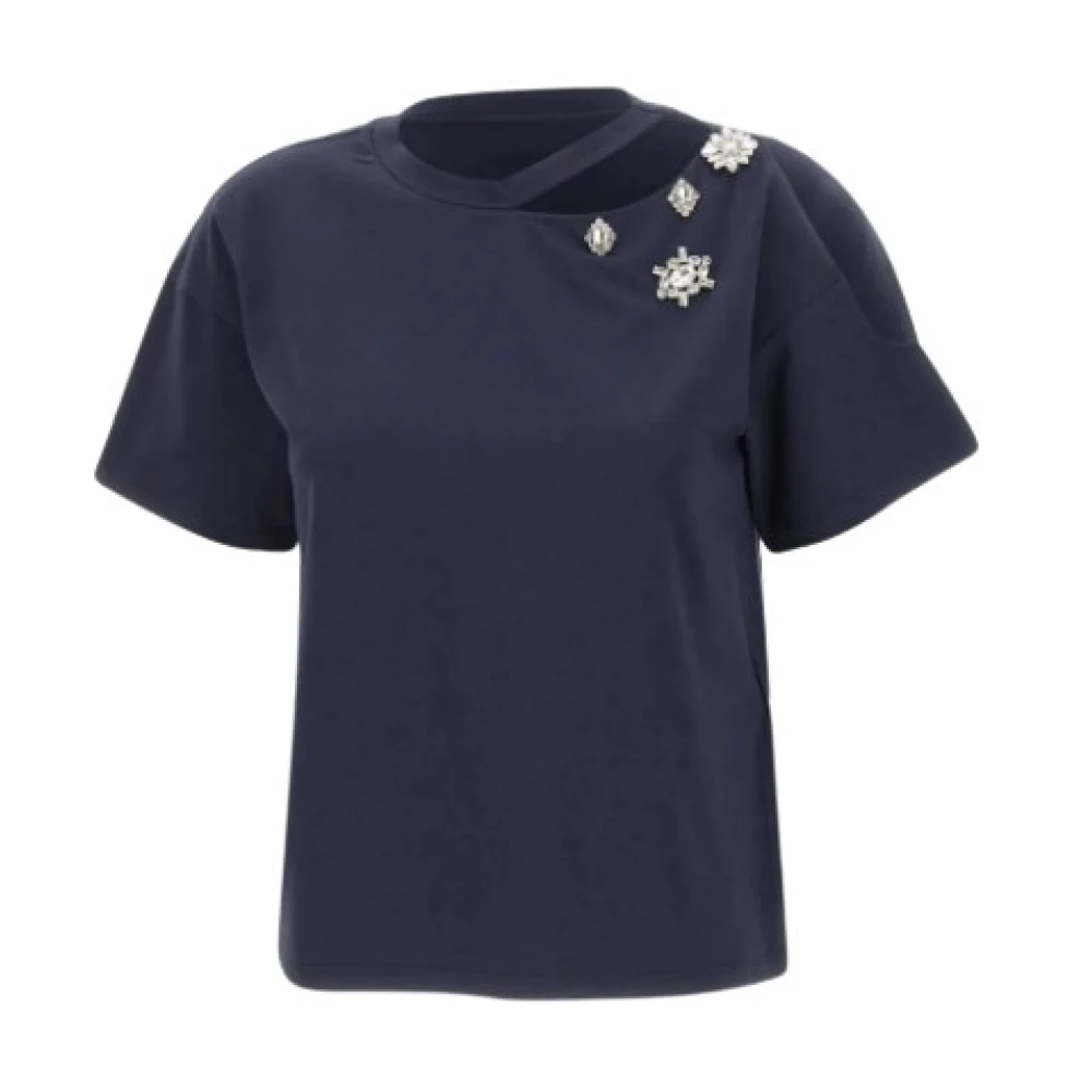 Liu Jo Women's Blue T-Shirts, S, T-Shirt With Jewel Embroidery
