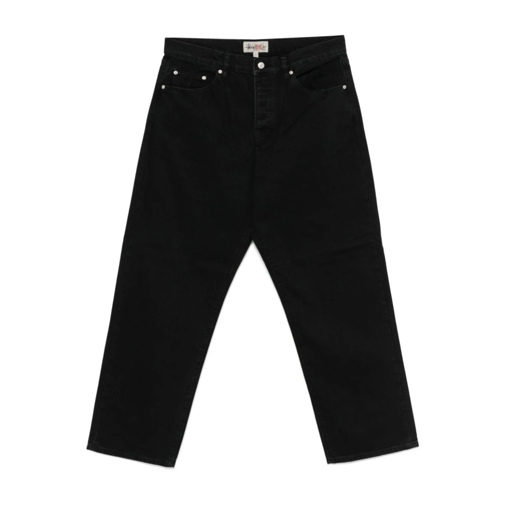 Stüssy Zwarte Denim Jeans met Logo Borduursel Black Heren