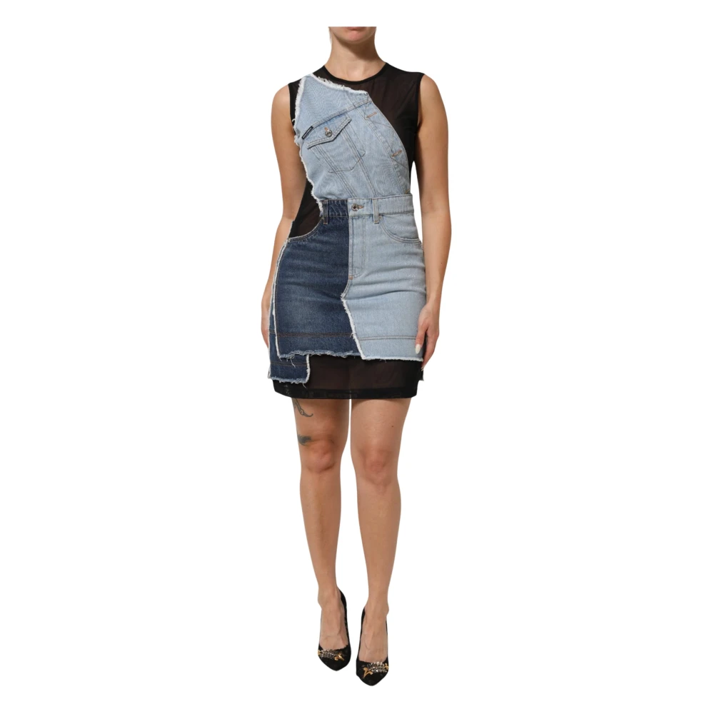 Dolce & Gabbana Women's Blue Short Dresses, L, Patchwork Denim Sheath Mini Dress