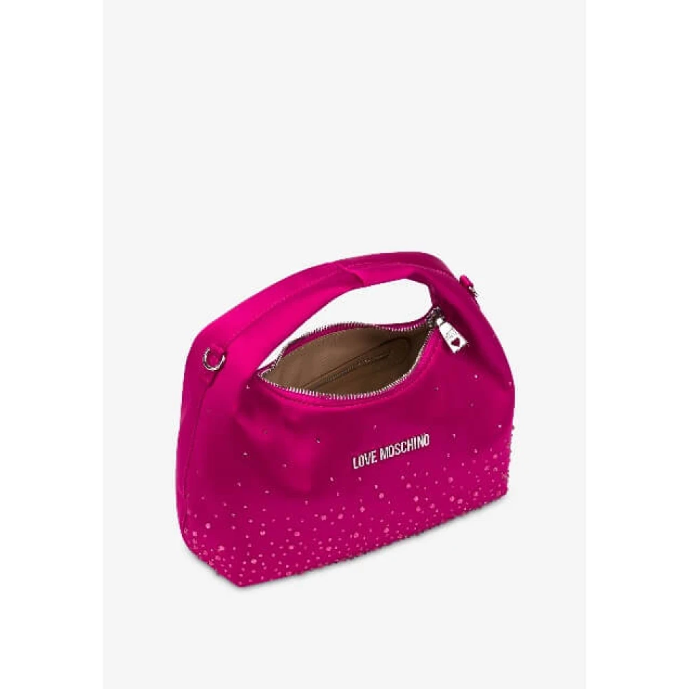 Love Moschino Fuchsia Hobo Tas met Strass Decoratie Pink Dames