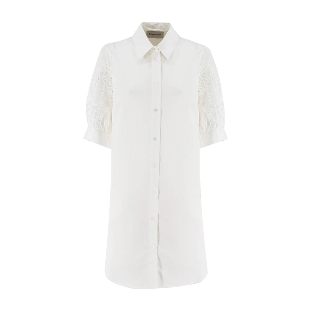 Ermanno Scervino Midi Jurk met Macramé Kant Mouwen White Dames