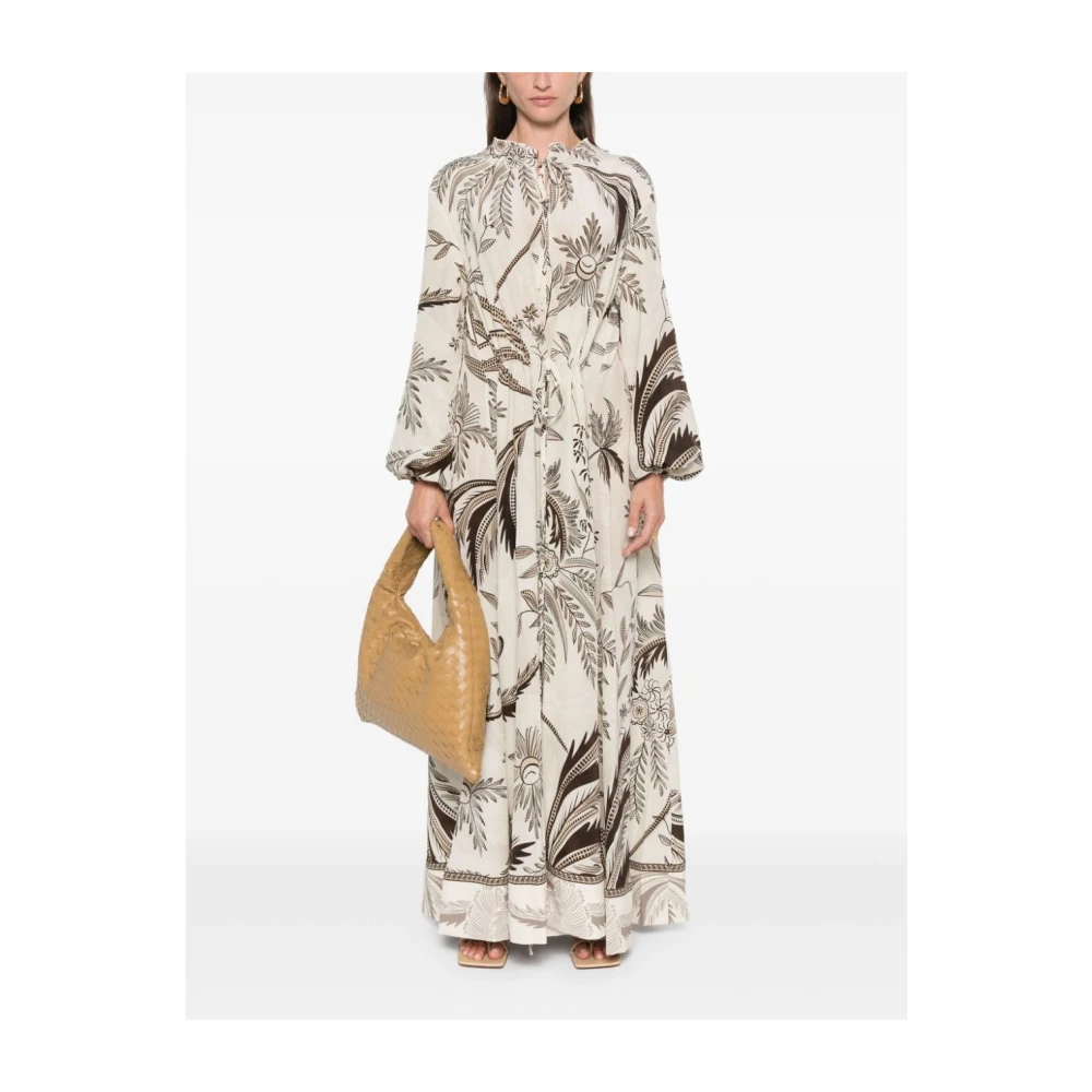 F.r.s For Restless Sleepers Botanische Print Zijden Jurk Beige Dames