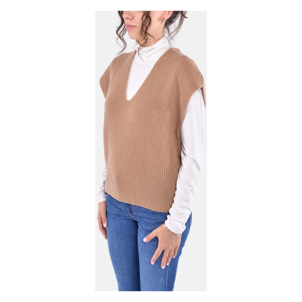 Kangra Geribbeld Wol Gilet Brown Dames