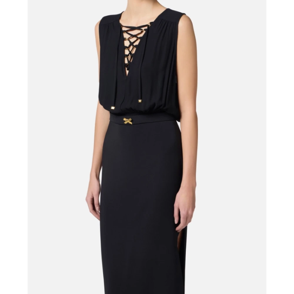 Elisabetta Franchi Zwarte Mouwloze Jurk met Zijsplit Black Dames