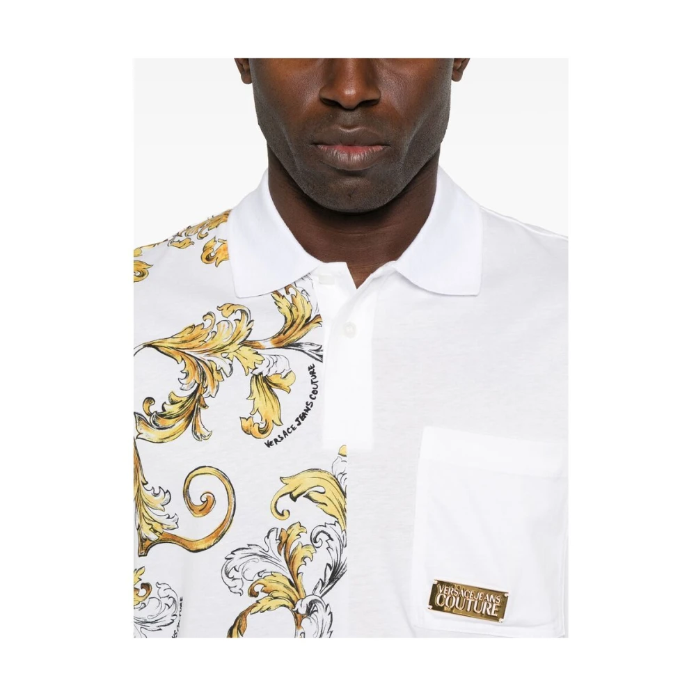 Versace Jeans Couture Witte Korte Mouw Knooptrui White Heren