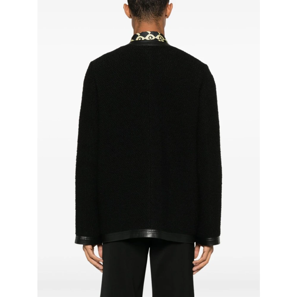 Nanushka Minimalistische Bouclé Tweed Jas met Leren Afwerking Black Heren