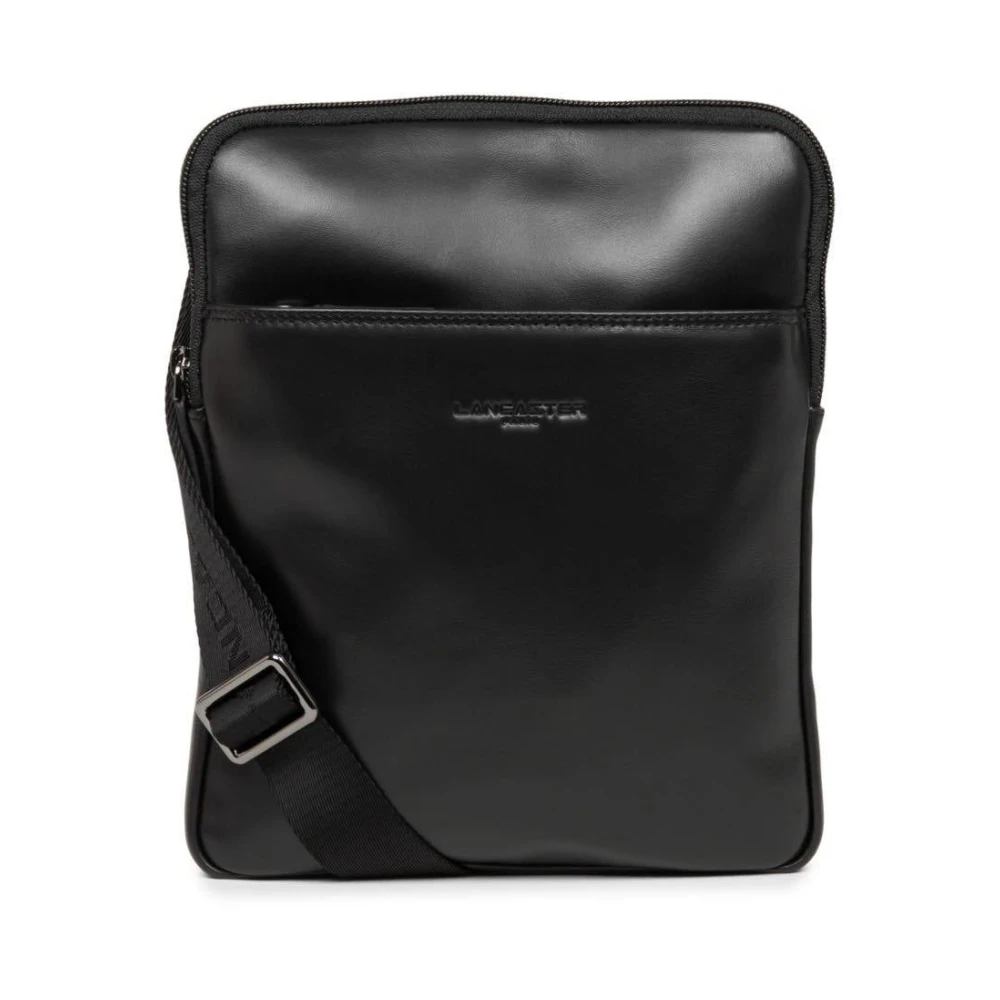 Lancaster Black Leather Tablet Bag With Zipper - Male - Cross Body Messenger - One Size - Bags