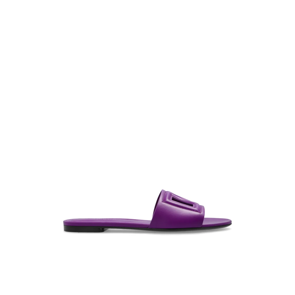 Dolce & Gabbana Vrouw Purper Schoenen Dames, Paars, 36 Eu, Leer, Leren Slippers Met Logo