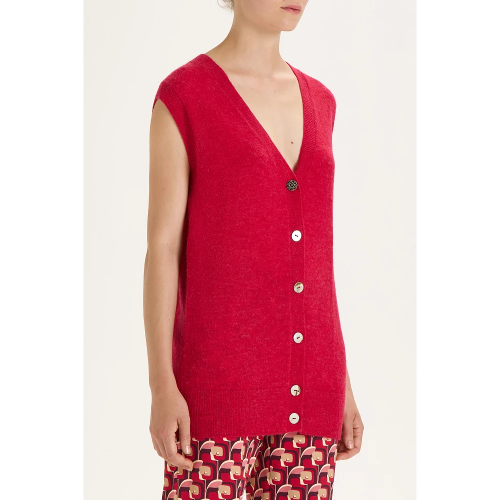 Maliparmi Mouwloos Gebreid Vest met Speciale Knoop Red Dames