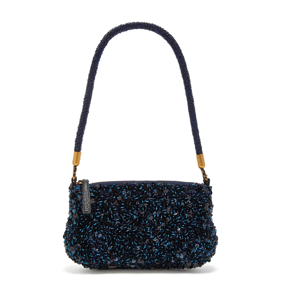 Maliparmi Medium Tweed Paillettes Schoudertas Blue Dames