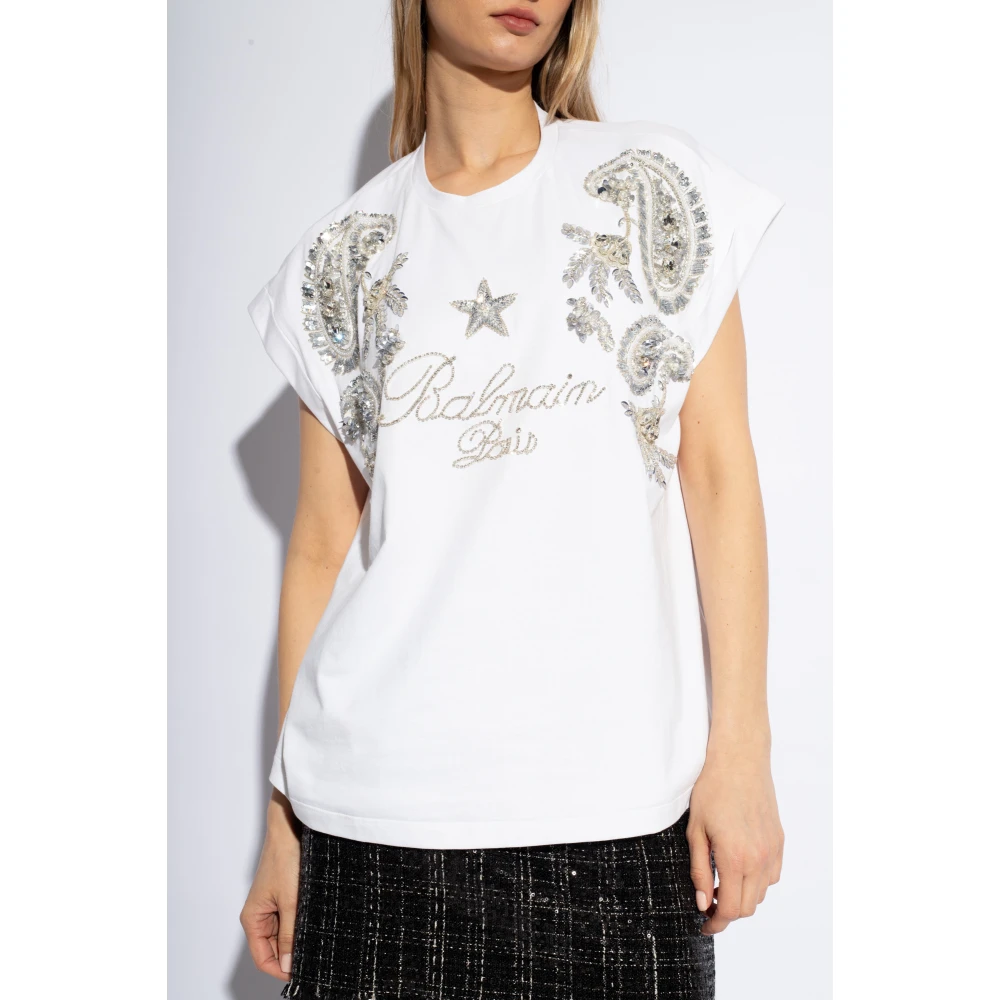 Balmain Paillet T-shirt White Dames