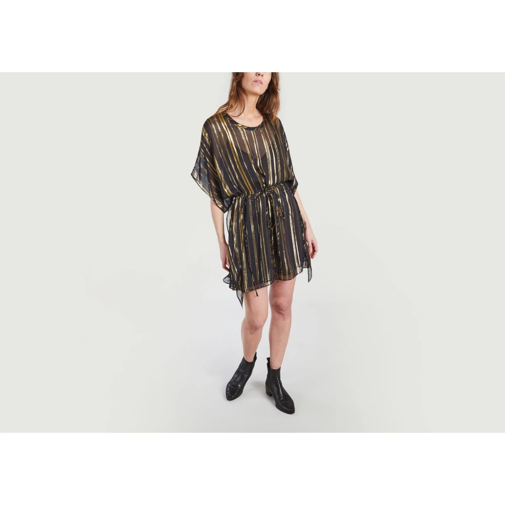 IRO Gestreepte Zijden Kaftan Jurk Black Dames