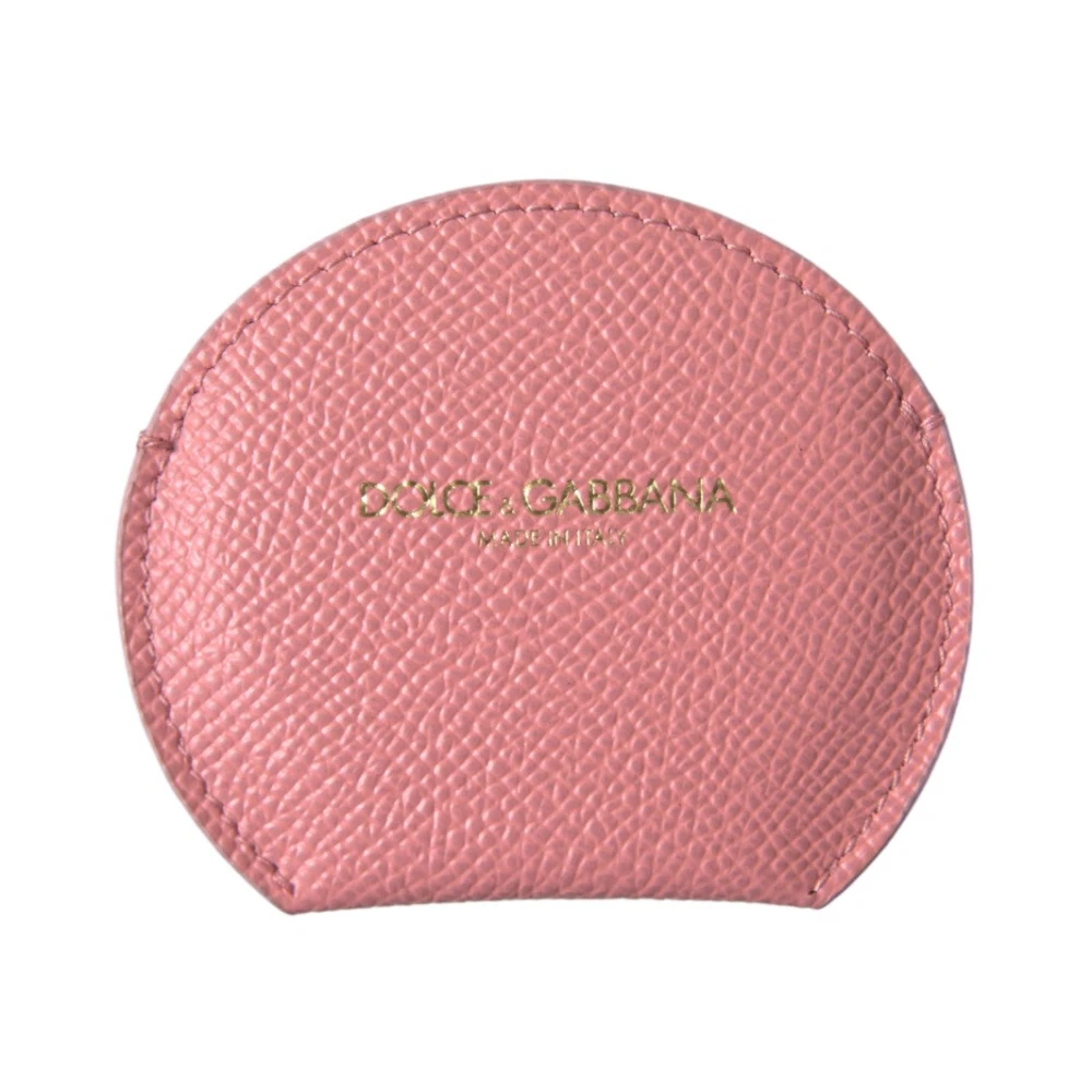 Dolce & Gabbana Pink Calfskin Leather Round Mirror Holder - Image 3