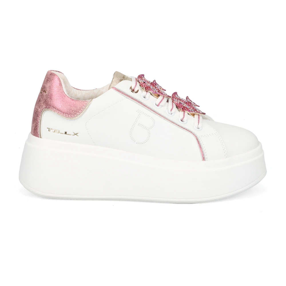 Tosca Blu Witte Leren Plateau Sneakers met Strass Vis Accessoires Dames Schoenen