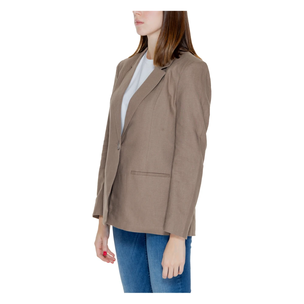 Only Bruine Linnen-Blend Blazer met Zakken Brown Dames