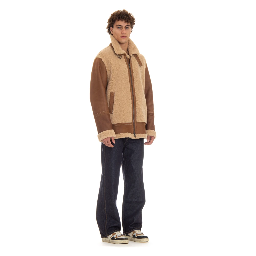 Salvatore Santoro Bruine Leren Jas Volledige Rits Brown Heren