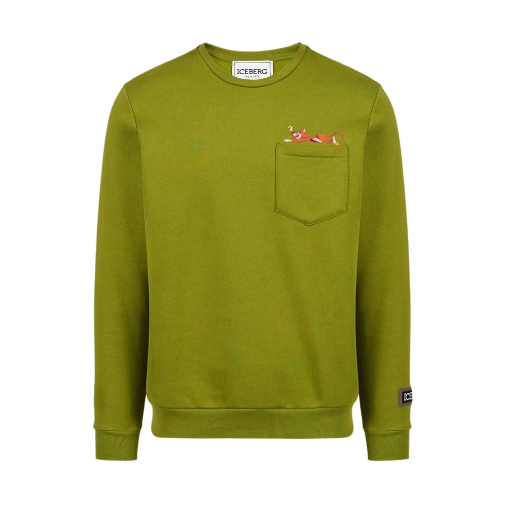 Iceberg Yogi Print Crew-neck Sweatshirt Green Heren