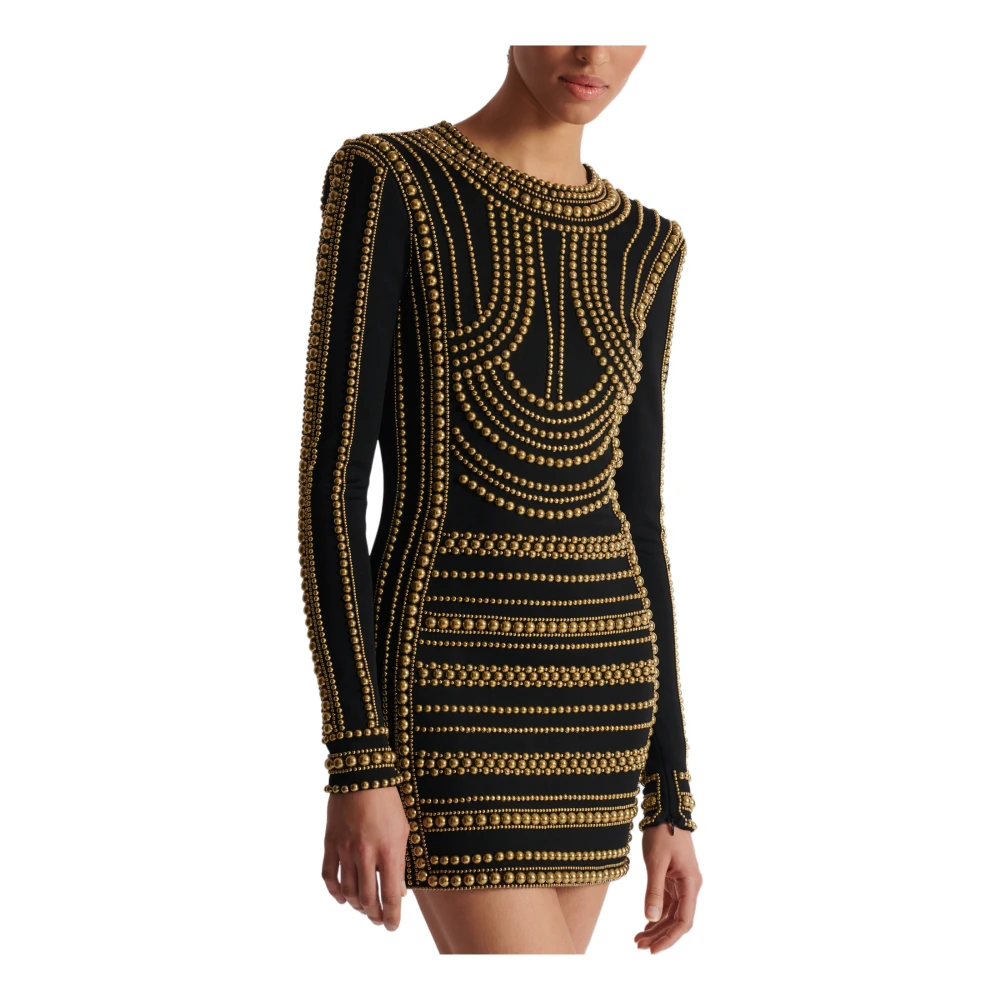 Balmain Korte jurk geborduurd met gouden parels Multicolor Dames