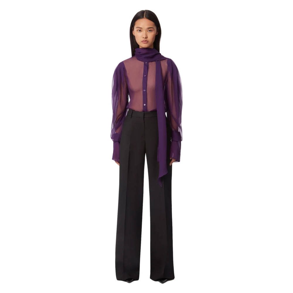 Nina Ricci Zwarte Wol Gabardine Straight Broek Black Dames