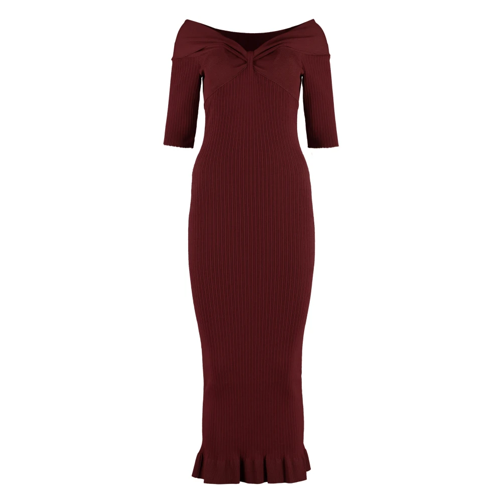 Philosophy di Lorenzo Serafini Geribbelde gebreide midi-jurk met off-shoulder halslijn Red Dames