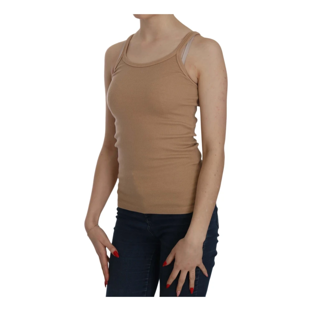 Pink Memories Beige Tanktop met Spaghettibandjes Beige Dames