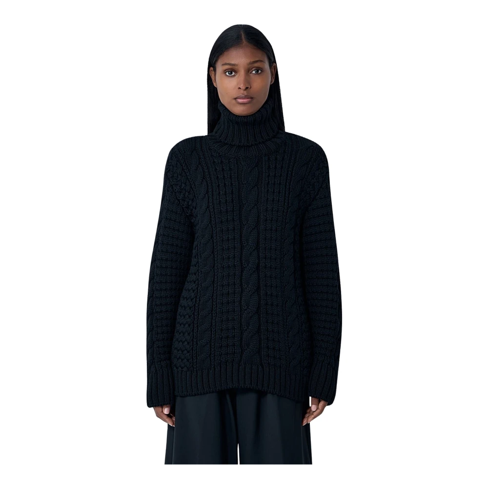 Moncler Women's Black Cable Knit Jumper - Turtlenecks - S - Knitwear