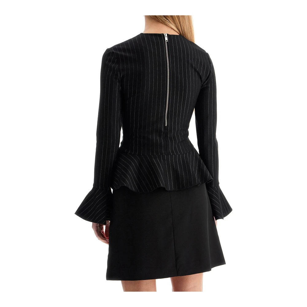 Ganni Pinstripe Peplum Top met Uitlopende Mouwen Black Dames
