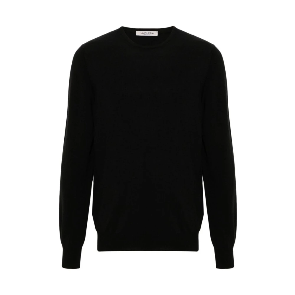 La Fileria Zwarte Wol Crew Neck Sweater Black Heren