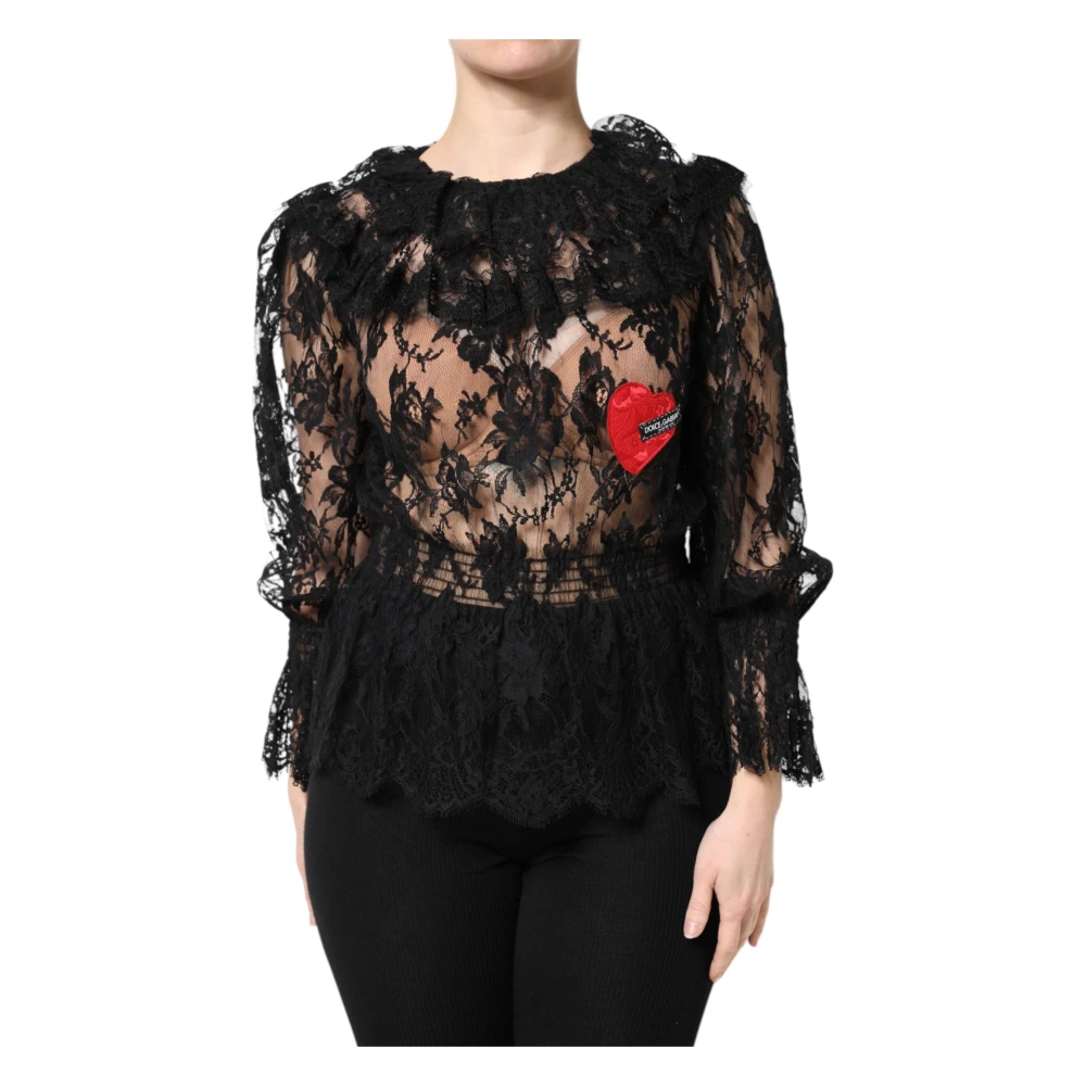 Dolce & Gabbana Women's Black Blouses, 2XS, Floral Lace Blouse Top
