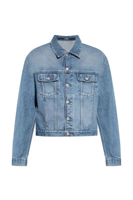 Denimjacka med kontrastsömmar och klassisk krage