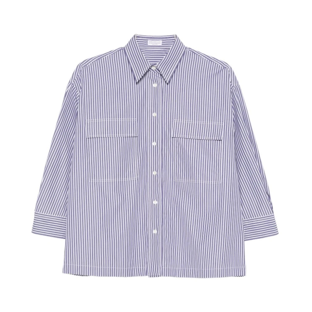 Brunello Cucinelli Blue Shirts, Female, Xs, Striped Cotton Shirt