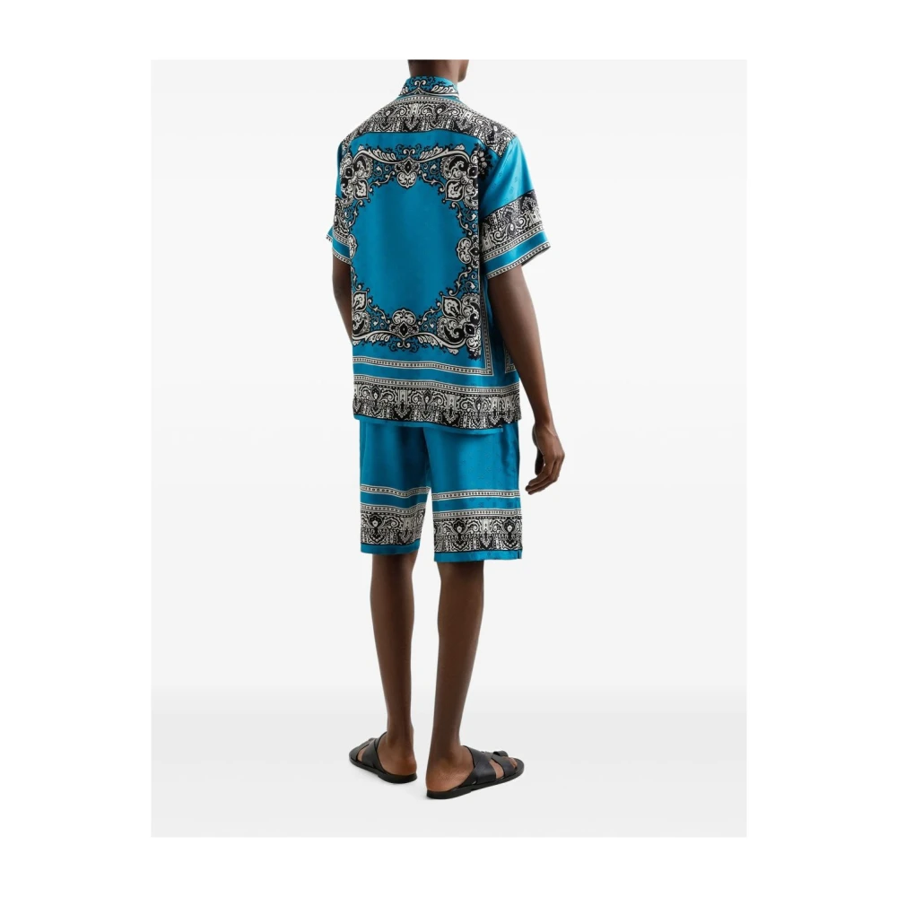 Dolce & Gabbana Blauwe Monogram Print Button-Up Shirt Blue Heren