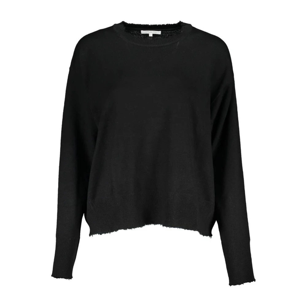 Patrizia Pepe Women's Black Contrast Logo Crew Neck Jumper - Round-Neck Knitwear - Xs - Knitwear