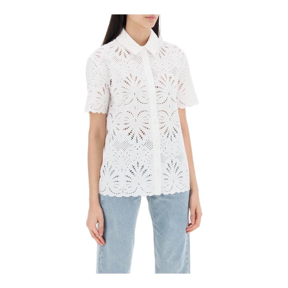 Self Portrait Kortmouws Blouse van Sangallo Kant White Dames