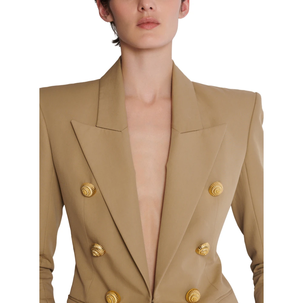Balmain 6-knoops katoenen jas Beige Dames