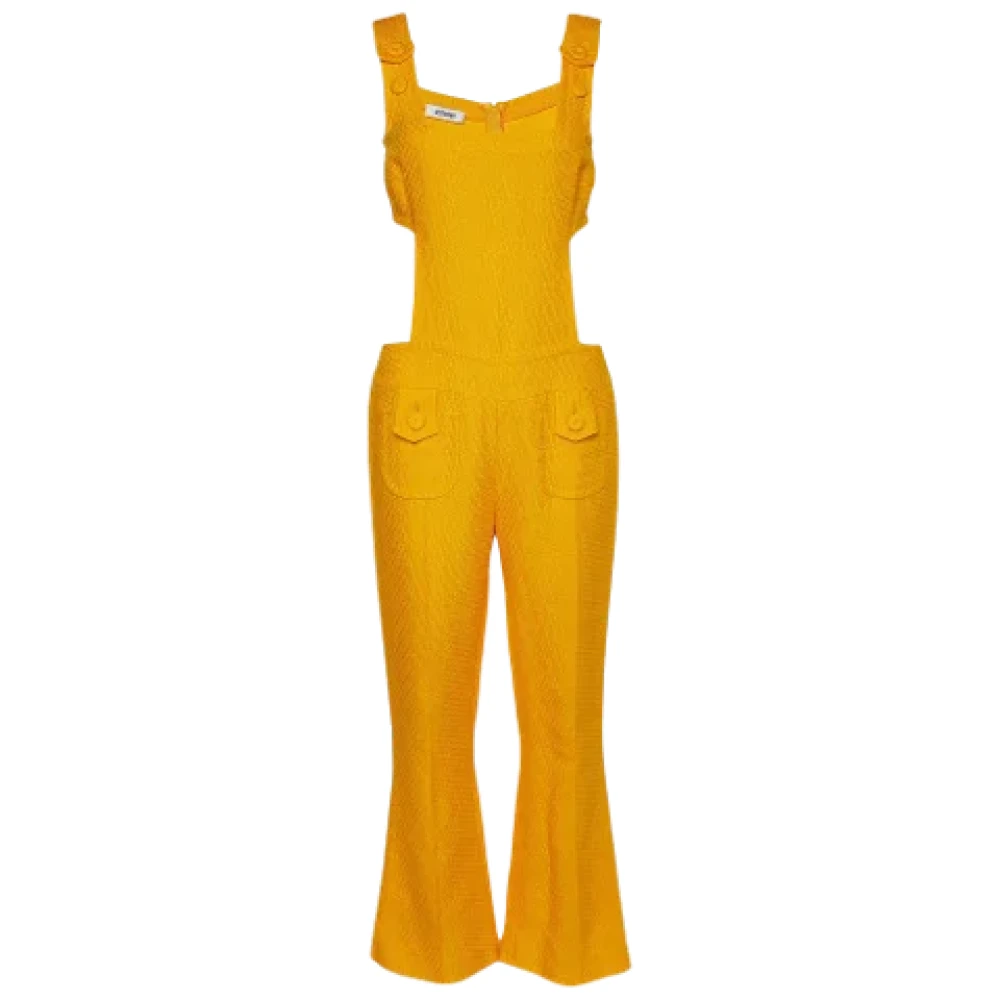 Moschino Pre-Owned Gele Katoenen Jumpsuit met Zijdelingse Split Yellow Dames