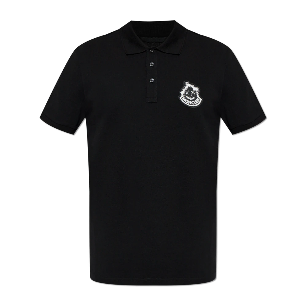 Moncler Mannelijk Zwart Tops Heren, 2XL, Katoen, Logo Patch Polo
