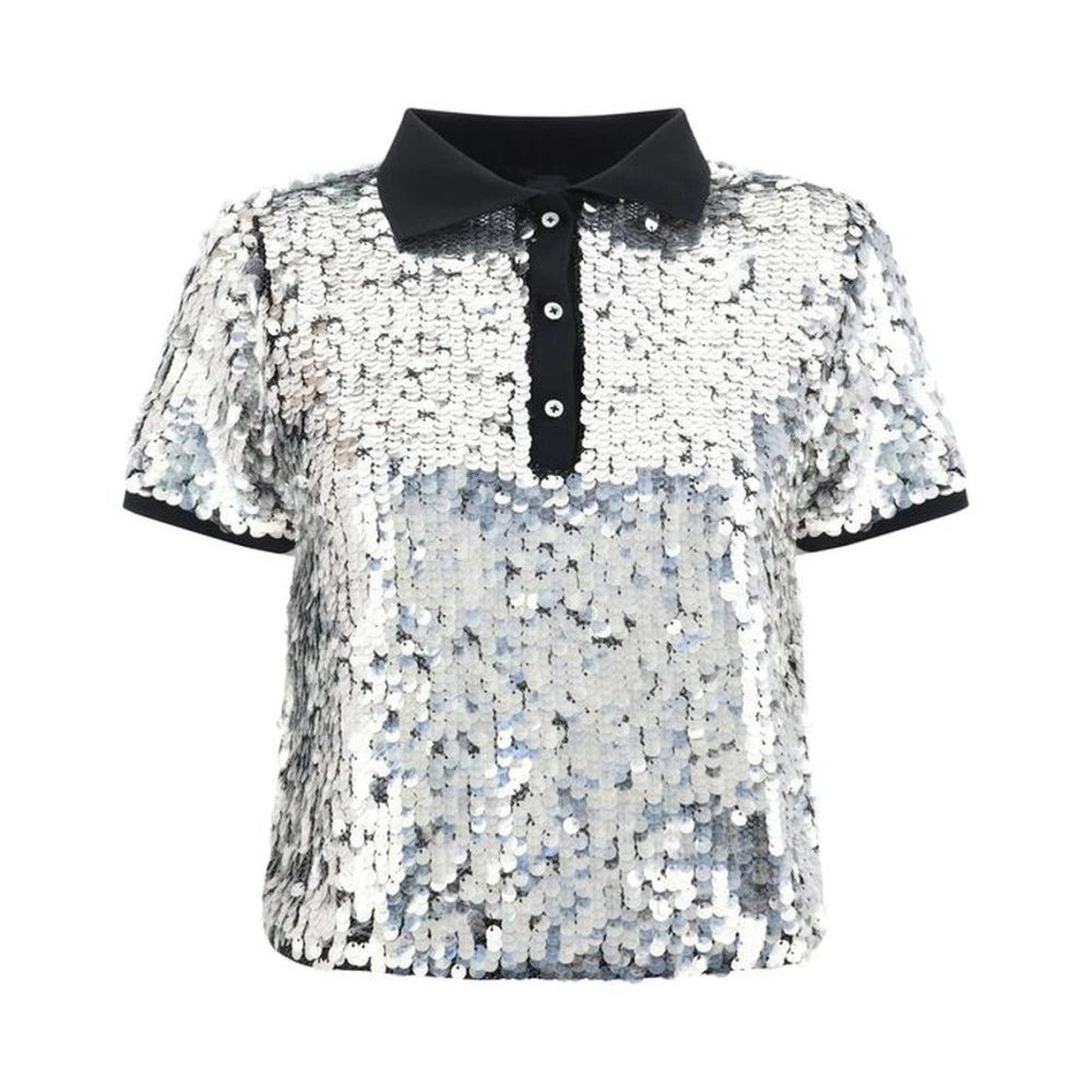 pinko Paillet Polo Shirt met Klassieke Kraag Gray Dames