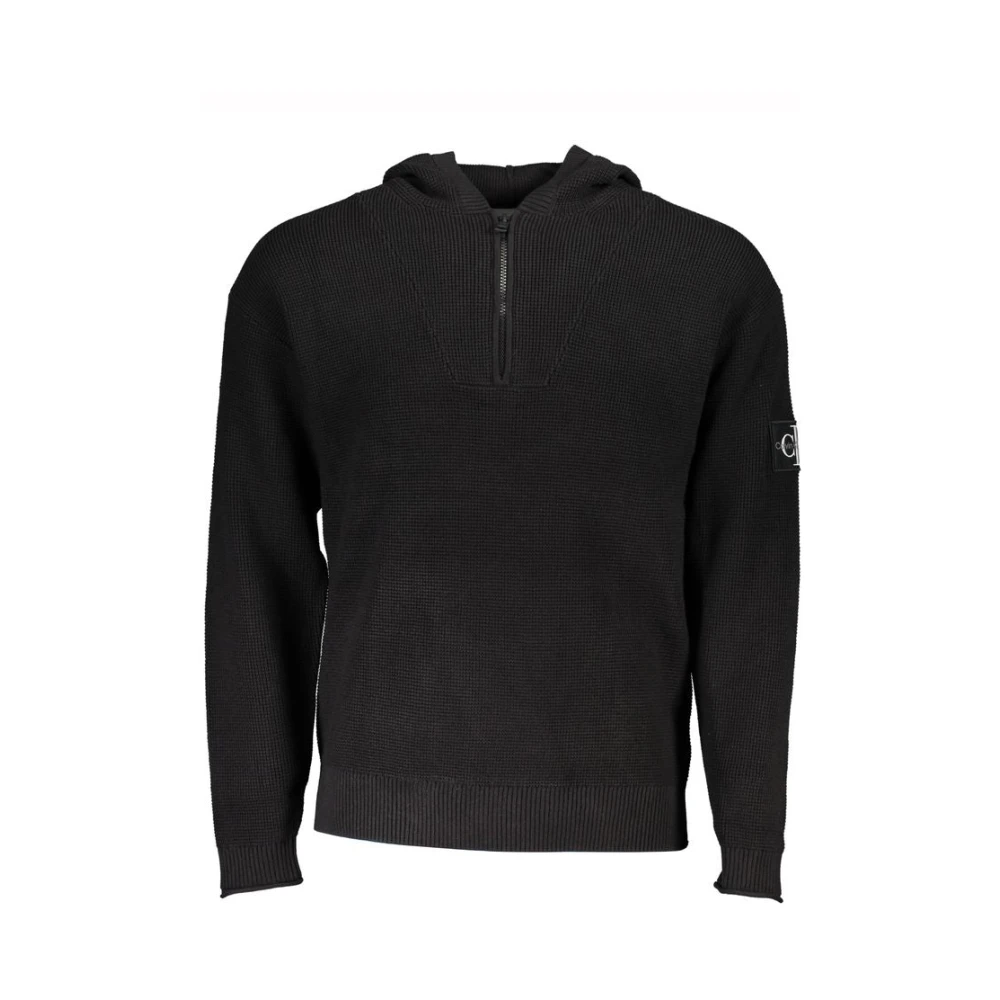 Calvin Klein Men's Black Logo-Detail Cotton Hoodie With Half Zip