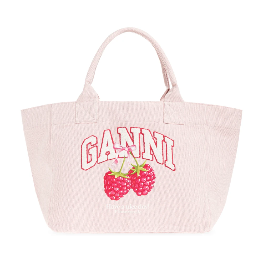 Ganni Women's Pink Shopper Logo Tote Bag - Shopping Bags - One Size - Bags