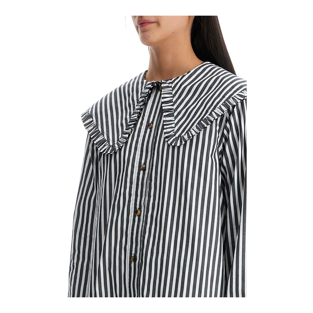 Ganni Oversized Kraag Mini Overhemdjurk Gray Dames