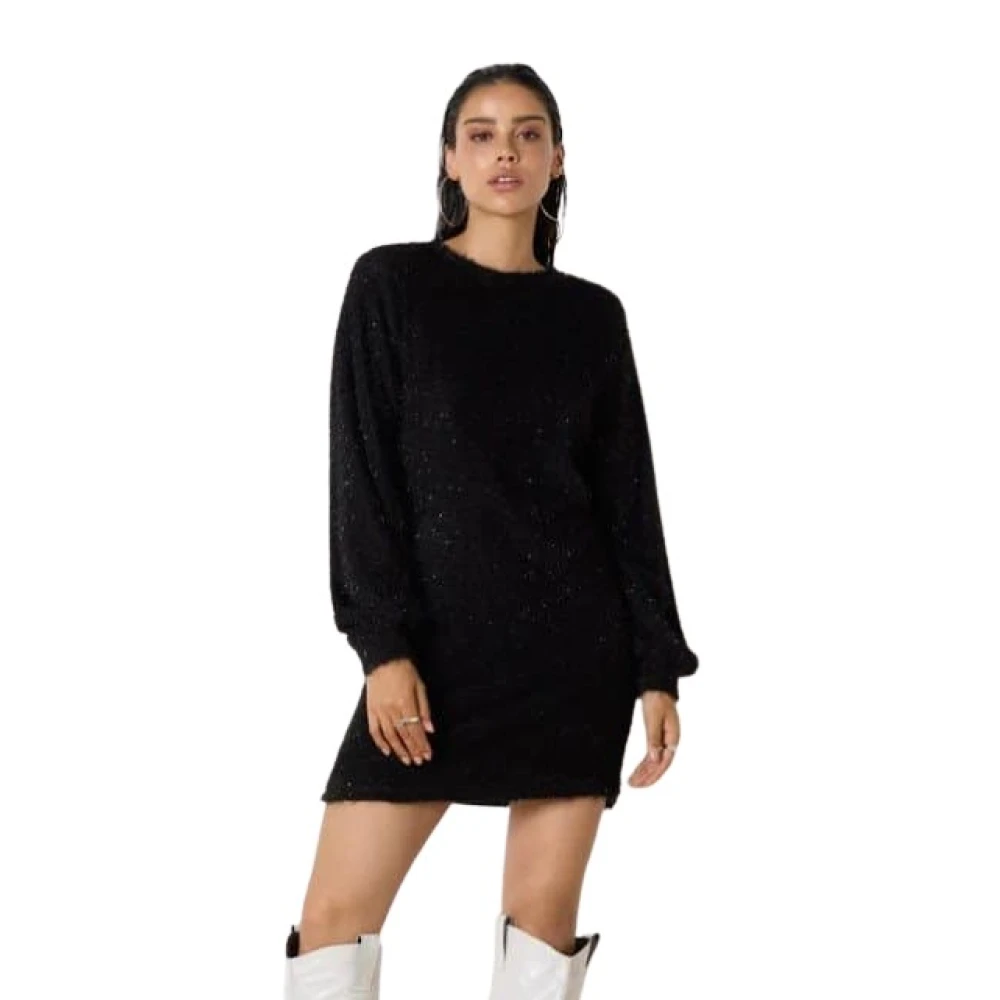 Refined Department Glitterig Kort Jurkje met Lange Mouwen Black Dames