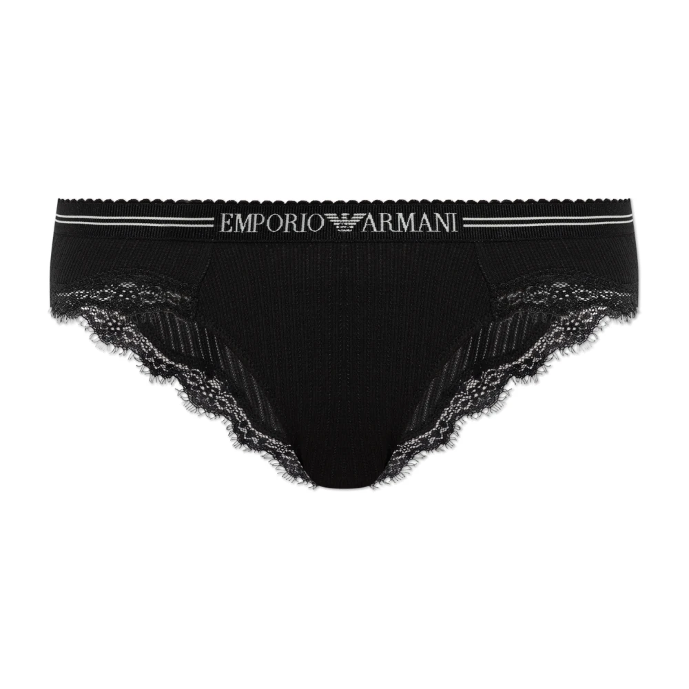 Emporio Armani Vrouw Zwart Ondergoed Dames, L, Slips Met Kanten Details