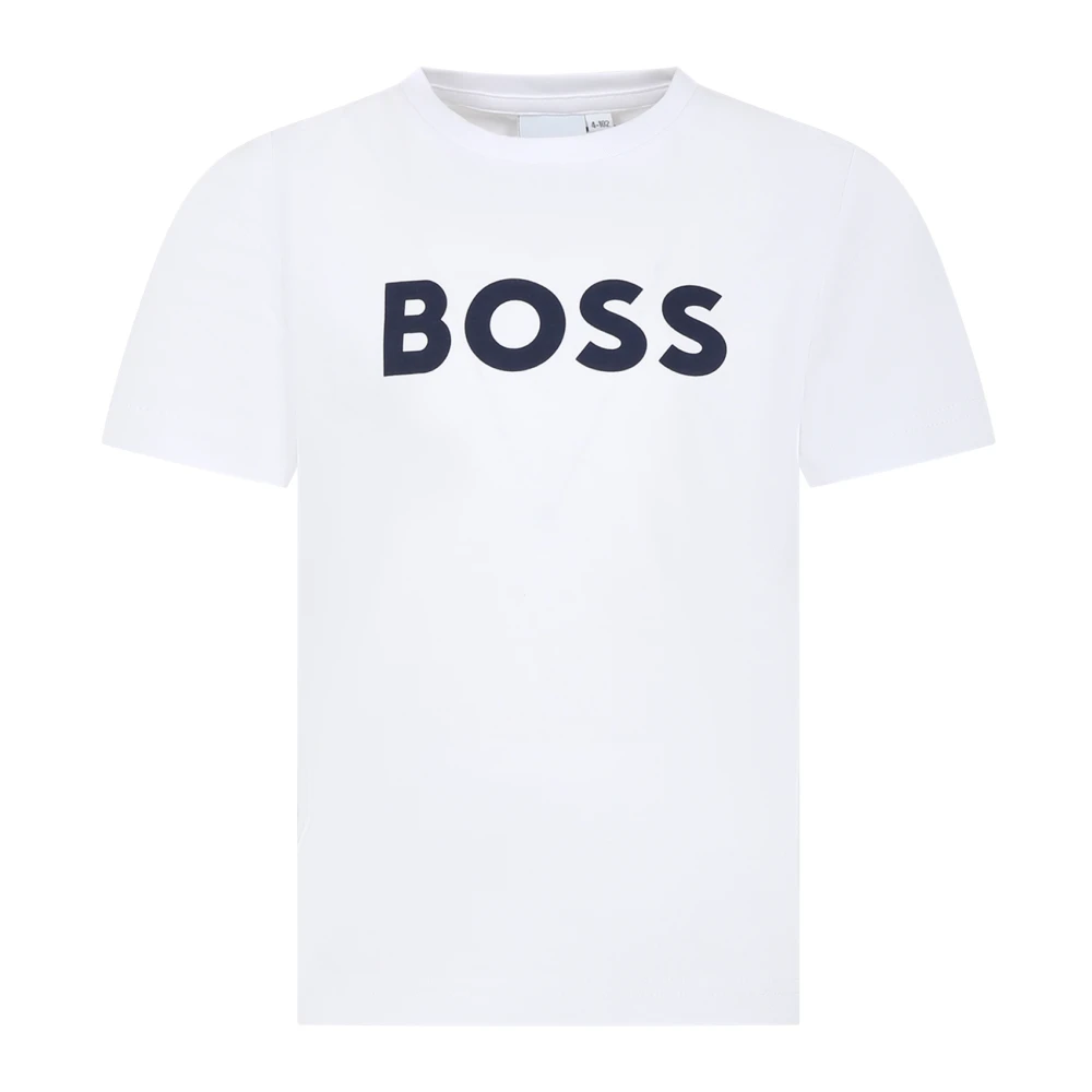 Hugo Boss Vit Bomullst-shirt med Blått Logotyp White, Unisex