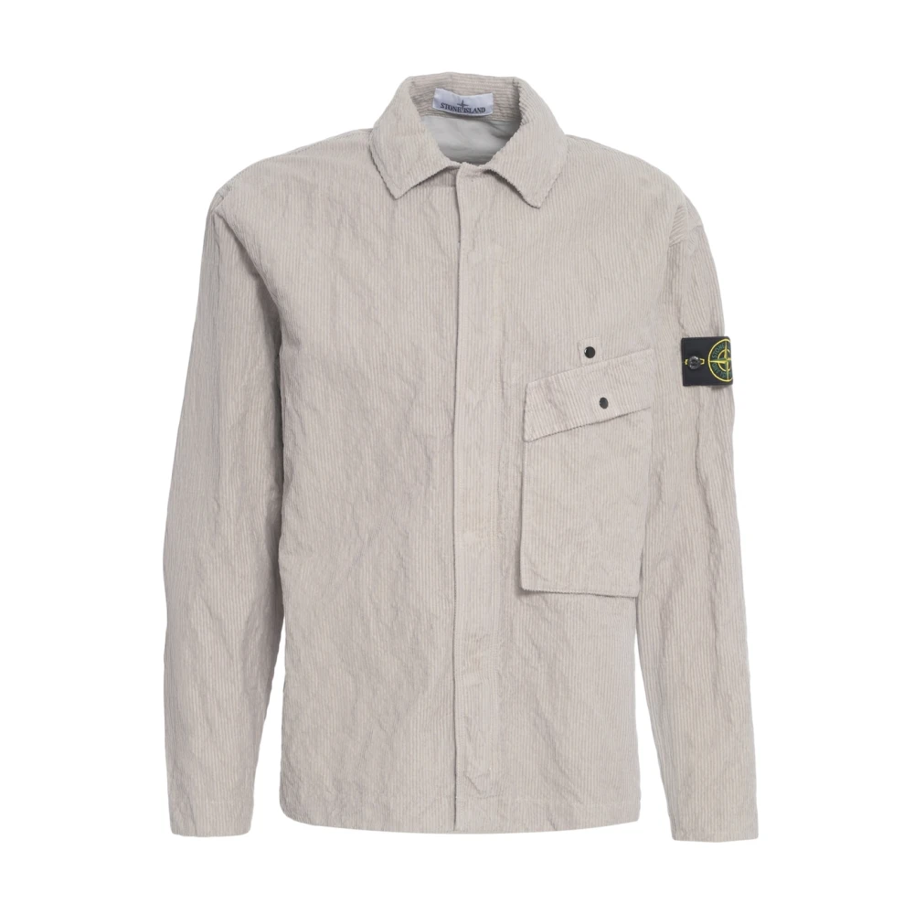Stone Island Gray Light Jackets, Male, L, Corduroy Overshirt Grigio Aw25