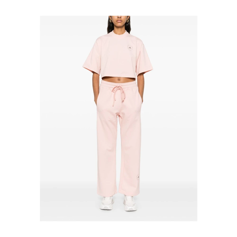 adidas by stella mccartney Roze Logo Print Crew Neck T-shirt Pink Dames
