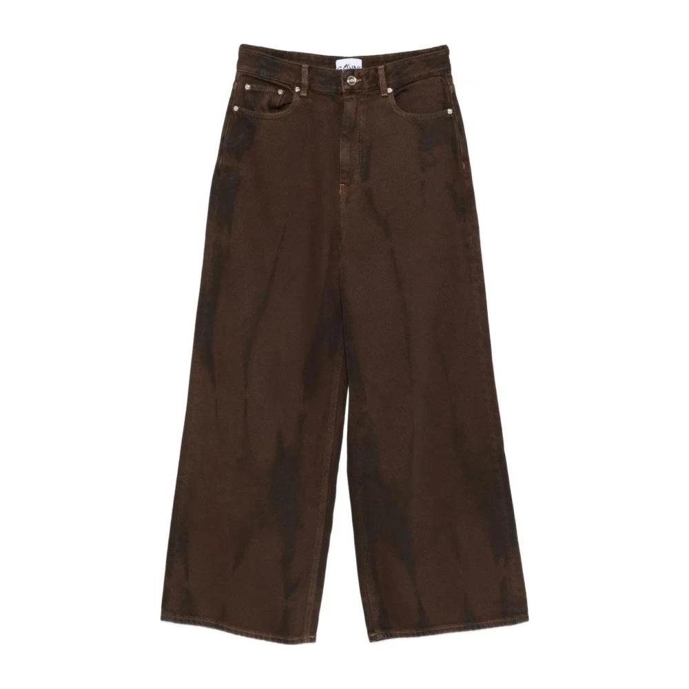 Ganni Brown Wide Jeans, Female, W27, Wide Leg Cropped Jeans